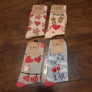 💲4pack K.Bell Valentines Day Crew Socks